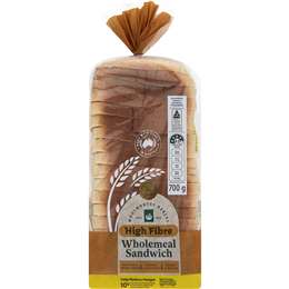 Woolworths Wholemeal Sandwich Hi-fibre Bread 700g | Woolworths