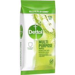 Dettol Antibacterial Disinfectant Cleaning Wipes Crisp Apple 120 Pack