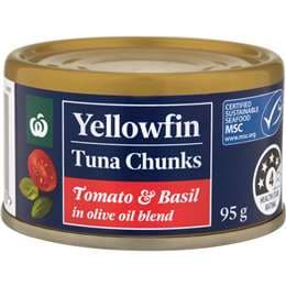 Woolworths Yellowfin Tuna Chunks Olive Oil With Tomato Basil 95g