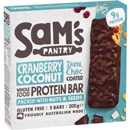 Sam's Pantry Protein Bar Dark Choc Coated Cranberry Coconut 5 Pack