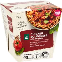 Woolworths Ready to Eat Meal Chicken Bolognese Spaghetti 350g