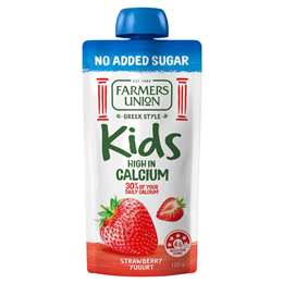 Farmers Union Greek Style Kids Yoghurt Pouch Strawberry No Added Sugar 130g