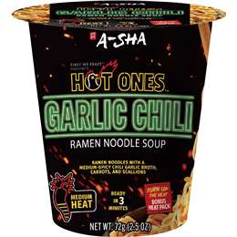 A-Sha Hot Ones Garlic Chilli Ramen Noodle Soup 72g