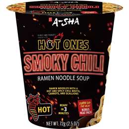 A-Sha Hot Ones Ramen Noodle Soup Smokey Chili 72g