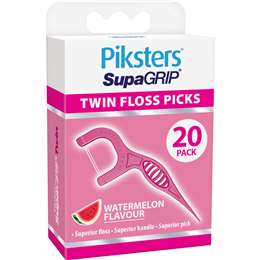 Piksters SupaGRIP Twin Floss Picks Watermelon Flavour 20 pack