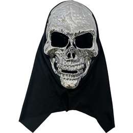 Halloween Deluxe Adult Silver Skull Costume Mask With Hood each