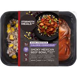 Strength Meals Co High Protein Smokey Mexican Beef Bowl With Quinoa Rice 350g