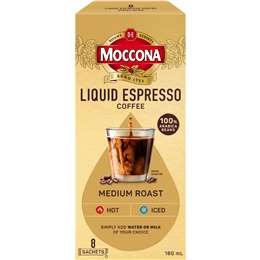 Moccona Liquid Coffee Sachets Espresso Medium Roast 8 pack