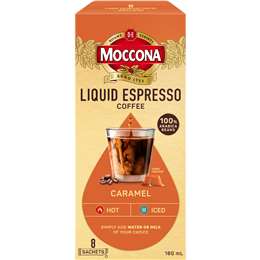 Moccona Liquid Coffee Sachets Espresso Caramel 8 pack