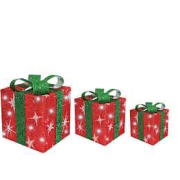 Mirabella Light Up Tinsel Gift Boxes Decorations 3 pack