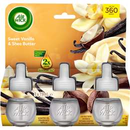 Air Wick 2x Essential Oil Vanilla & Shea Butter Plug In Refill 19mL x 3 pack