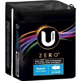 U by Kotex Zero Pads Regular With Wings 12 pack