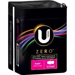 U by Kotex Zero Pads Super With Wings 10 pack