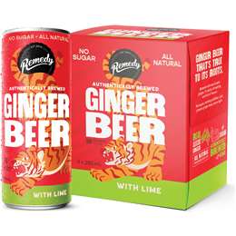 Remedy Ginger Beer Cans Lime 250mL x 4 pack