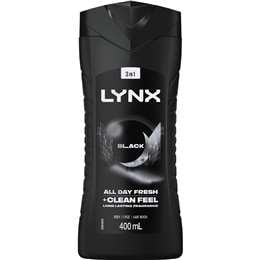 LYNX 3 In 1 Body Face Hair Wash Black All Day Fresh 400mL