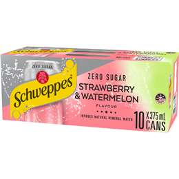 Schweppes Zero Sugar Strawberry & Watermelon Infused Water Cans 375mL x 10 pack