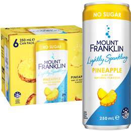 Mount Franklin Sparkling Water Cans Pineapple 250mL x 6 pack