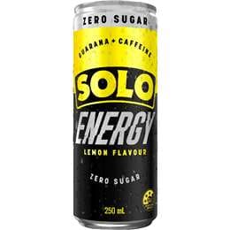 Solo Zero Sugar Energy Drink Lemon 250mL