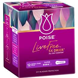 Poise LiveFree Ultrathin Pads Super No Wings