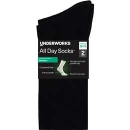 Underworks Womens All Day Bamboo Crew Socks Black Size 9-11 2 pack