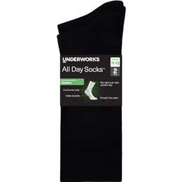 Underworks Mens All Day Bamboo Crew Socks Black Size 11-13 2 pack