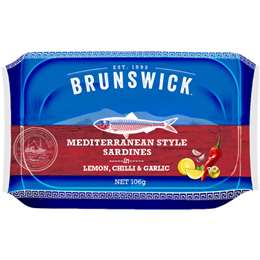 Brunswick Sardines Mediterranean Style In Lemon Chilli & Garlic