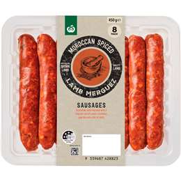 Woolworths 8 Gourmet Sausages Spiced Moroccan Lamb Merguez