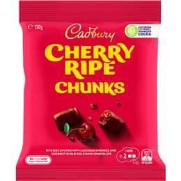Cadbury Cherry Ripe Chunks Chocolate Snack & Share Bag 130g
