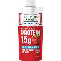 Farmers Union Greek Style High Protein Yoghurt Pouch Strawberry