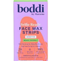 Boddi Selfie Ready Face Wax Strips Sensitive Beach Coconut 20 pack