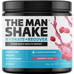 The Man Shake Hydrate & Recover Coconut Water Powder Raspberry 125g