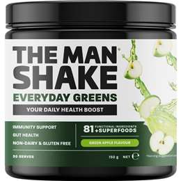 The Man Shake Everyday Greens Supplement Powder Green Apple 150g