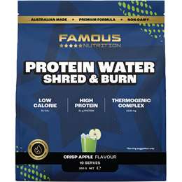 Famous Nutrition Shred & Burn Protein Water Powder Crisp Apple 300g