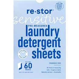 Restor Sensitive Pre-Measured Laundry Detergent Sheets 60 pack