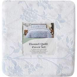 Queen Flannel Quilt Cover Set Blue Floral each
