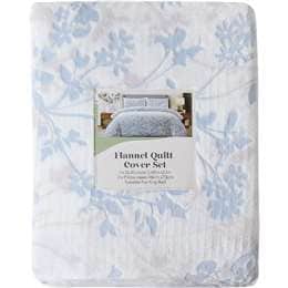 King Flannel Quilt Cover Set Blue Floral each