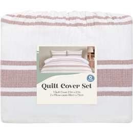 Queen Quilt Cover Set Pink Stripes each