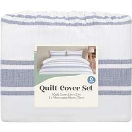 Queen Quilt Cover Set Blue Stripes each