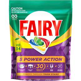 Fairy 5 Power Action Dishwashing Tablets Lemon 34 pack