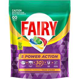 Fairy 5 Power Action Dishwashing Tablets Lemon 52 pack