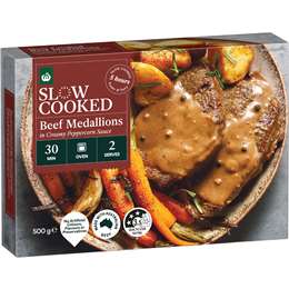 Woolworths Slow Cooked Beef Medallions With Peppercorn Sauce