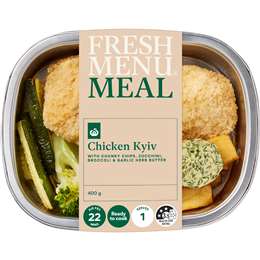 Woolworths Chicken Kyiv With Zucchini Broccoli & Chunky Chips