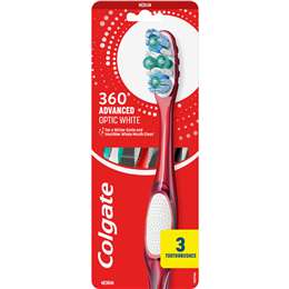 Colgate 360 Advanced Optic White Medium Toothbrush 3 pack