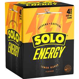 Solo Energy Drink Lemon Mango Cans Multipack 250ml x 4 pack