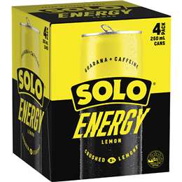 Solo Energy Drink Lemon Cans Multipack 250ml x 4 pack