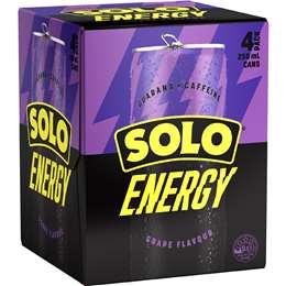 Solo Energy Drink Lemon Cans Multipack 250ml x 4 pack