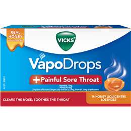 Vicks Vapodrops Painful Sore Throat Lozenges Honey 16 pack