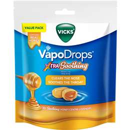 Vicks Vapodrops Extra Soothing Lozenges Honey 30 pack