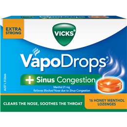 Vicks Vapodrops Sinus Congestion Lozenges Honey Menthol 16 pack