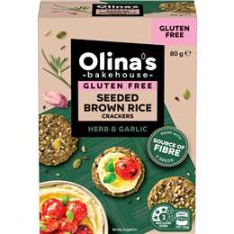 Olina's Bakehouse Gluten Free Seeded Brown Rice Crackers Herb & Garlic